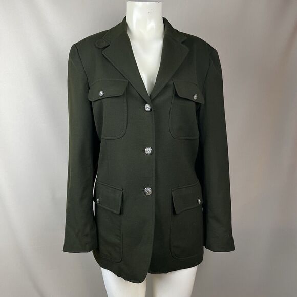 Ralph Lauren Wool Equestrian Jacket Women's Vintage 12 Green Gabardine Military - Picture 2 of 16